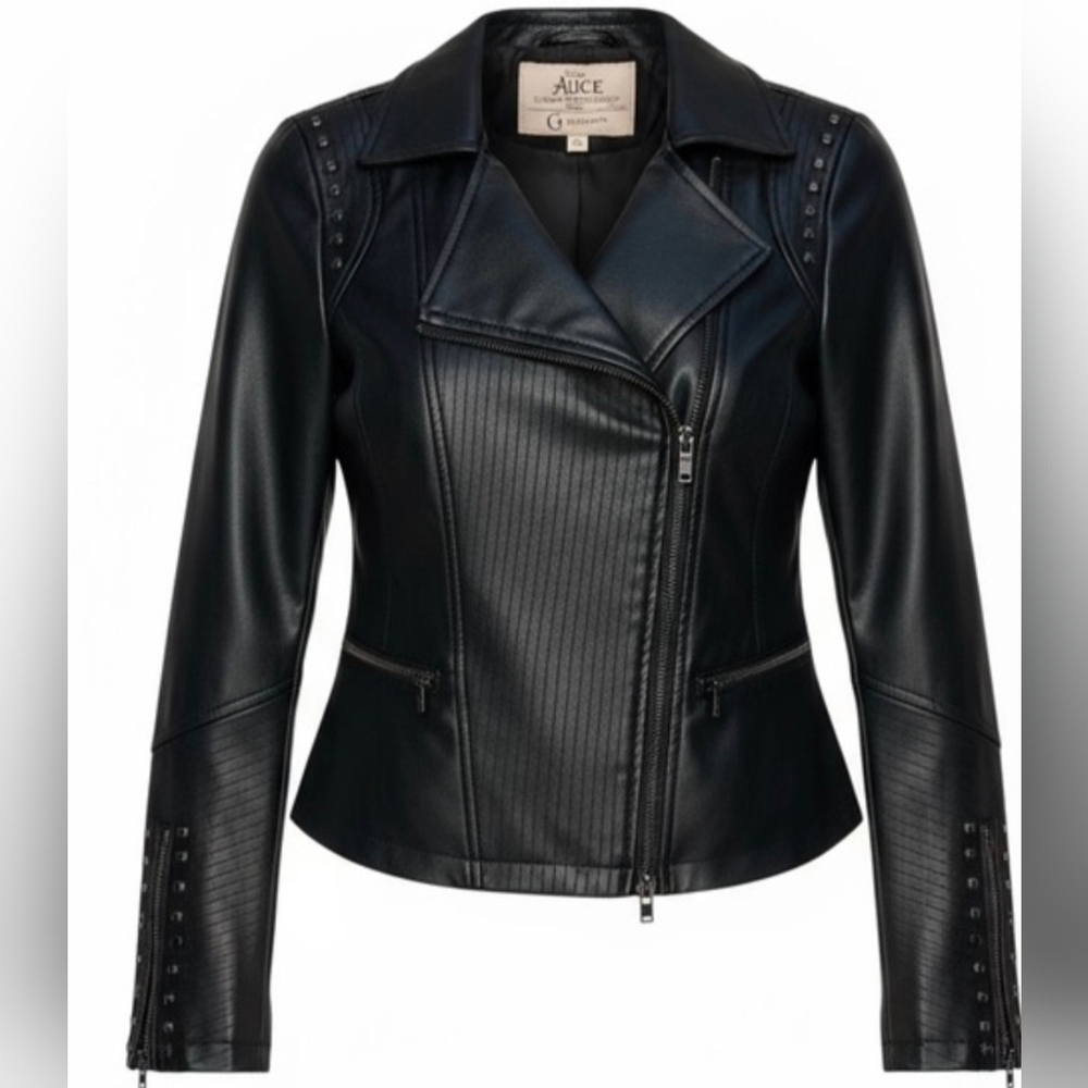 Disney Alice Through Looking Glass Moto Jacket Giuliana Black Faux Leather Studs